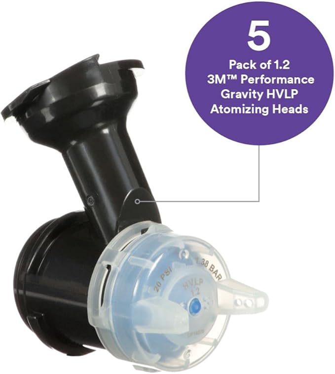 3M Performance Gravity HVLP Atomizing Head Refill Kit, 26712, Size 1.2, Blue, for use with Performance Spray Gun and PPS 2.0 Paint Cups, 5 Pack