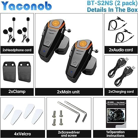 Helmet Bluetooth Headset Bt-S2ns, 1000m Helmet Communication System, Connect Up to 3 People 2 People Talk at The Same Time（2pack）