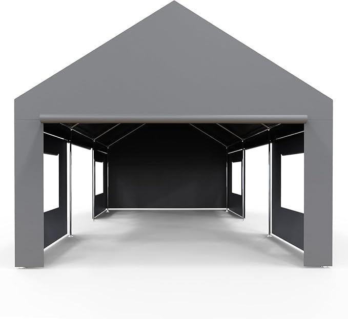 Heavy Duty Carport 13x20 FT Oversized Portable Garage with 4 Doors & 4 Windows, Reinforced Frame, All Weather Protection Outdoor Shelter Canopy for Cars, Boats, Trucks, BBQ and Gatherings (Gray)