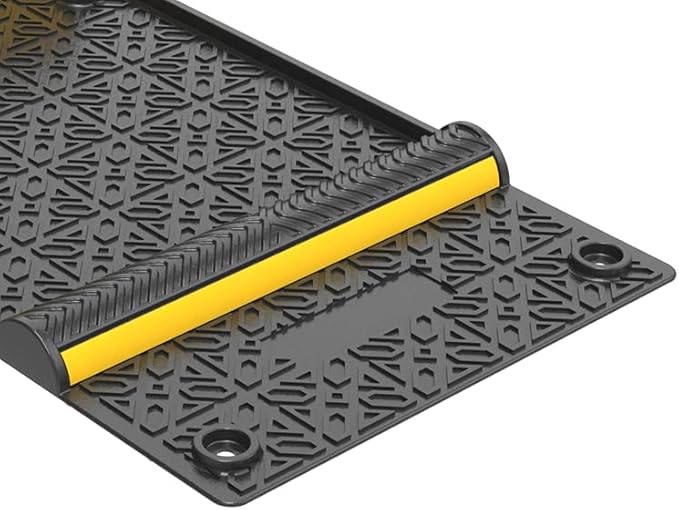 4 Pack Parking Mats for Garage Floors,21.6" X11.4" Durable Rubber Car Parking Guide Mat-Wheel Stopper with Reflective Yellow Strips,Garage Floor Stop Aid for Cars, Trucks, Indoor/Outdoor,Black