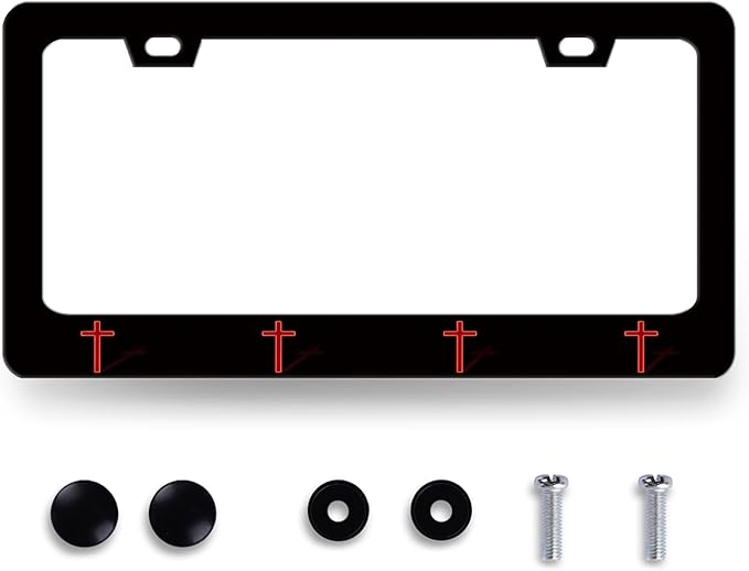 Jesus Cross License Plate Frame Red Christian Cross License Plate Holder Funny License Plate for Car Decoration Stainless Steel Religiou Car Accessories with Screws Men Women 12.3" x 6.3"