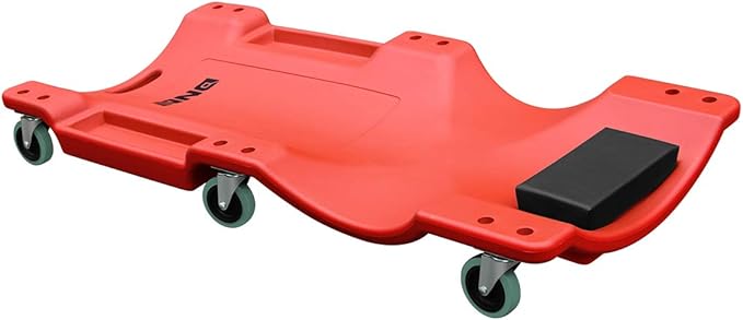 DNA MOTORING 40 Inch Mechanic Creeper, Blow Molded Low Profile Rolling Garage Creeper, w/Padded Headrest, Dual Tool Trays, 350lbs Capacity, Red, TOOLS-00005