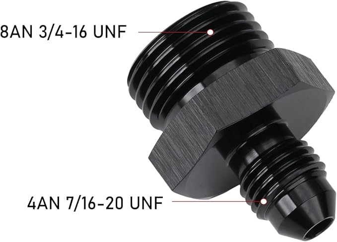 4AN Male Flare to 8AN ORB O-ring Boss Fuel Pump Rail Adapter Fitting Aluminum Black
