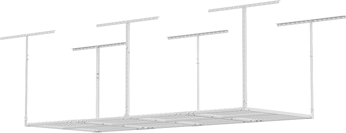 3 x 8FT Overhead Garage Storage Rack,Adjustable Ceiling Storage Racks,Garage Shelving Heavy Duty Storage Organizer System,600lbs Weight Capacity(White)