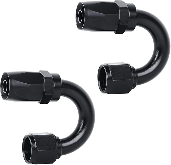 LokoCar 6AN Hose End Fitting 180 Degree Swivel For CPE Braided Hose Black 2Pcs