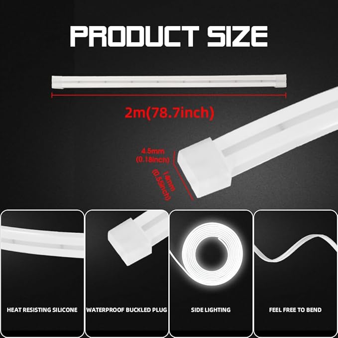 Car LED Strip Light For Trunk, 79Inch IP67 Silicone Waterproof Neon Light Strip Embedded, Flexible Cutting Universal Auto Interior Lights(Pink)
