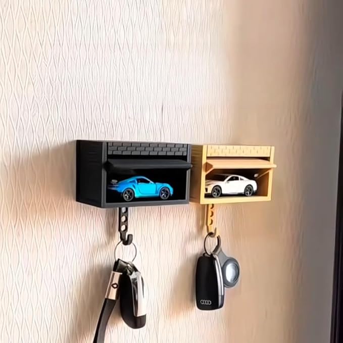 Wall-Mounted Car Display Key Holder, Decorative Garage Model Design, Multiple Colors（No Car） (Brick-Black（No Car）)