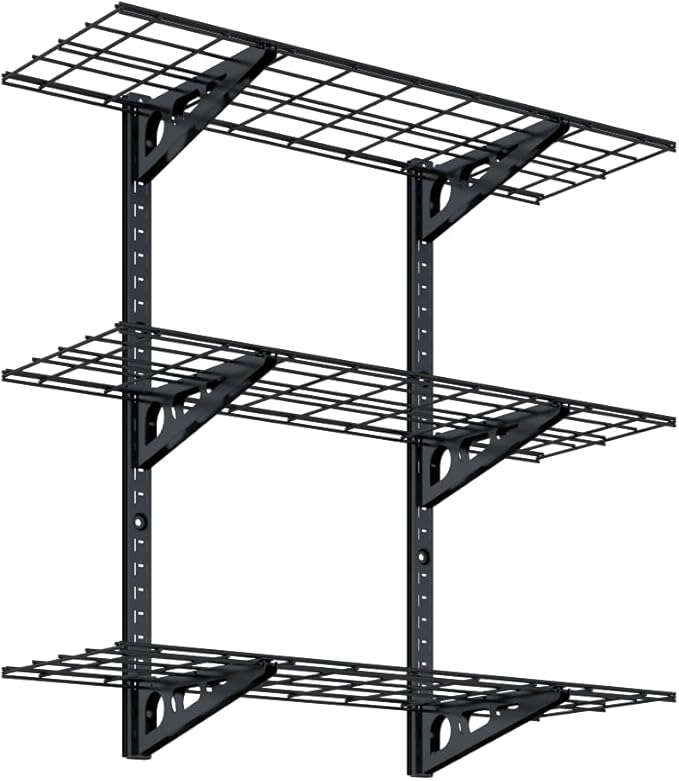 FLEXIMOUNTS 3 Tier 1x3ft Garage Storage Wall Shelving, 12x36inch per Shelf Height Adjustable Floating Shelves, 450lbs Total Weight Capacity, Black