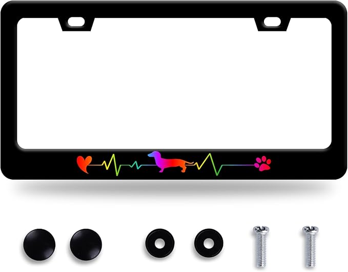 Rainbow Lifeline Love Dog License Plate Frame License Plate Stainless Steel Parts Funny License Plate Decorative with Screws Size 12.3" x 6.3" for Men Women