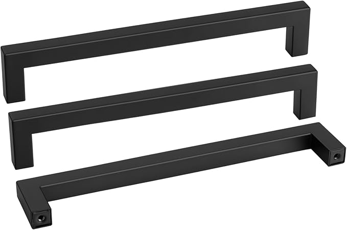 goldenwarm 45 Pack 10 Inch Black Cabinet Handles Matte Black Drawer Pulls Stainless Steel Cabinet Hardware Square Bar Modern Cabinet Handle for Kitchen Bathroom Cupboard
