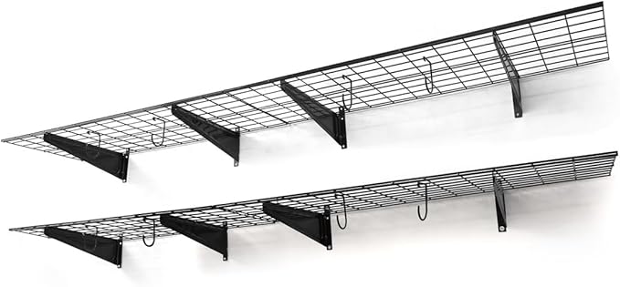 CAPHAUS Garage Wall Shelving, 96 in. W x 18 in. D Wall Mounted Garage Shelves w/ 4 Bike Hooks, Heavy Duty Organizer Shelf for Garage Storage System, Black or White