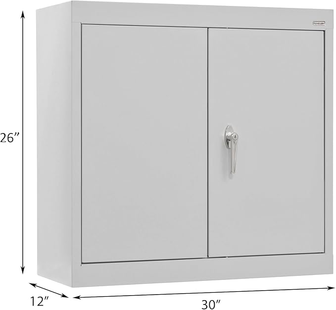 Sandusky Lee WA11301226-05 Wall-Mount Metal Storage Cabinet with Adjustable Shelf, Locking Handle, 200lb Capacity, 12" Depth x 30" Width x 26" Height, Dove Gray
