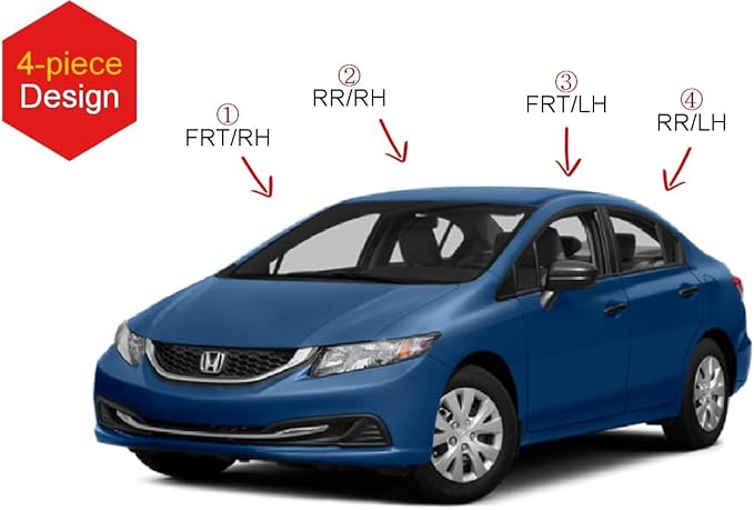 AUTOCLOVER Tape-On Rain Guards Window Visors 4 Pcs Set for Honda Civic Sedan 4dr 2012 2013 2014 2015 / Window Deflectors, Out-Channel Vent Shades (Smoked)