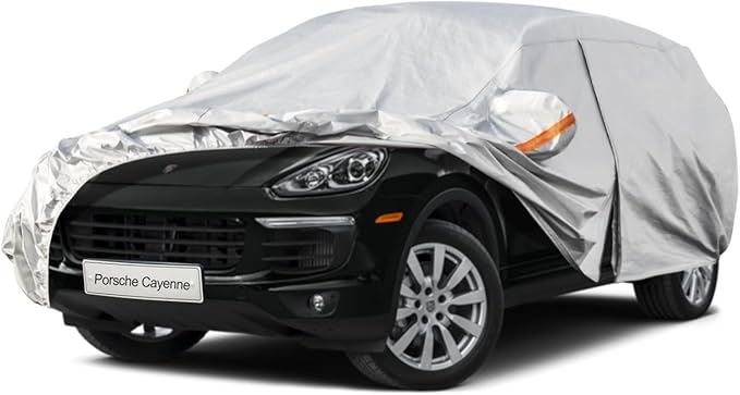 Kayme 6 Layers SUV Car Cover Custom Fit for Porsche Cayenne (2002-2025) Waterproof All Weather for Automobiles, Outdoor Full Cover Rain Sun UV Protection.Silver