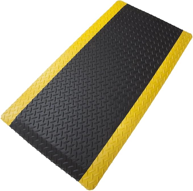 Rhino Mats, American Classic Diamond Anti-Fatigue Mats, Industrial Ergonomic Comfort Standing Mat for Work, Home, Garage, Office, Kitchen or Anywhere (Black/Yellow 1" Thick, 4 FT. x 24 FT.)