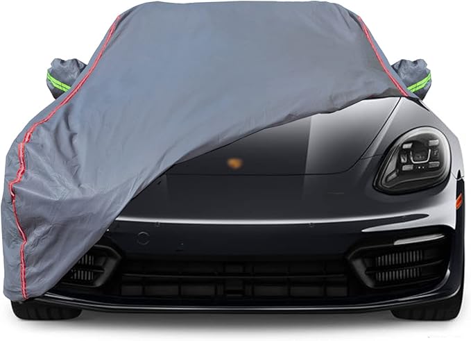 AUQDD 6-Layers PEVA New Material Sedan SUV Full Padded Car Cover Waterproof All Weather Weatherproof UV Sun Protection Snow Dust Storm Resistant Outdoor Exterior Custom Form-Fit Straps 197"-208" Grey