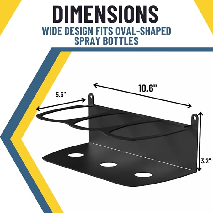 Koova Spray Bottle Holder Heavy Duty- Wall Mount Storage Rack for 3 Spray Bottles, Utility Shelf with Included Hardware - Made in USA, Sturdy Metal Organizer for Efficient Kitchen and Garage Storage
