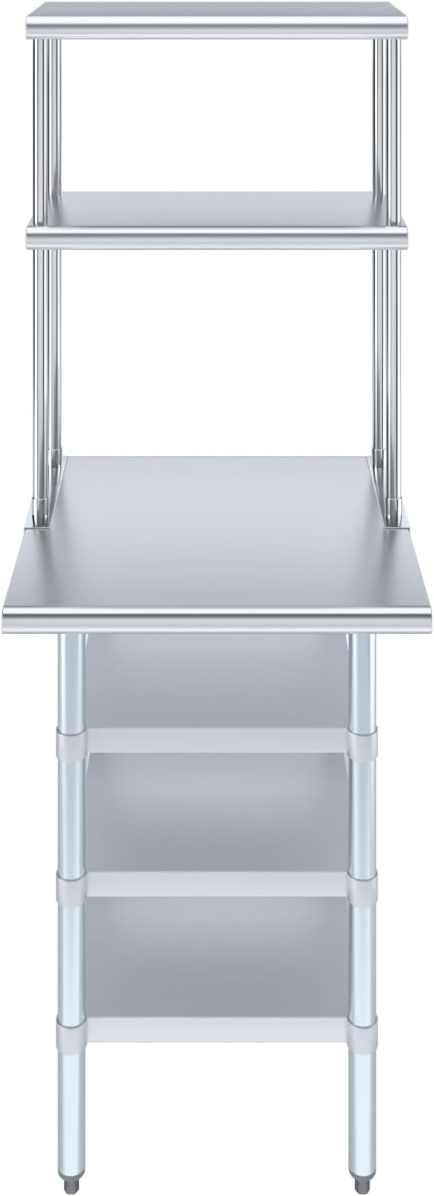 Amgood 24" x 24" Stainless Steel Work Table with 3 Shelves and 12" Wide Double Tier Overshelf | Metal Kitchen Prep Table & Shelving Combo | NSF