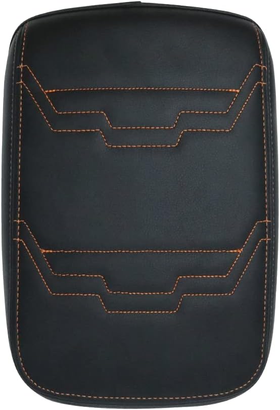 Muslogy for Frontier Center Console Pad Armrest Box Cover Vegan Leather Soft Accessories Armrest Lid Protector Compatible with Nissan Frontier 2022-2024 2025 (Regular Thick, V2 Orange Stitching)