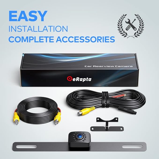 eRapta ERT01 HD Backup Camera Rear View License Plate Reverse Camera Universal for Pickup Truck Car SUV 149 Degree Perfect Angle Night Vision IP69K Level Waterproof