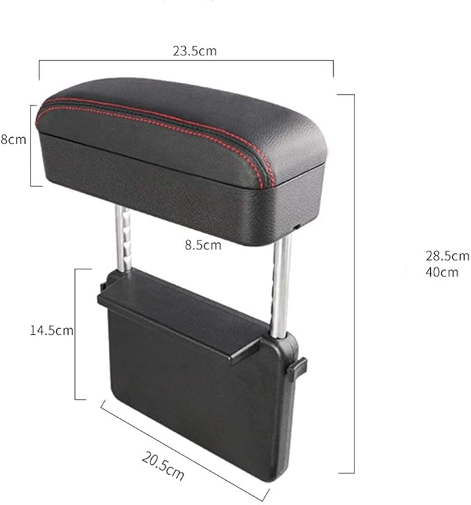 JEYODA Car Armrest Box Adjustable Pad Refit Car Central Lift Armres Storage Organizer Box Arm Rest (Black red line)