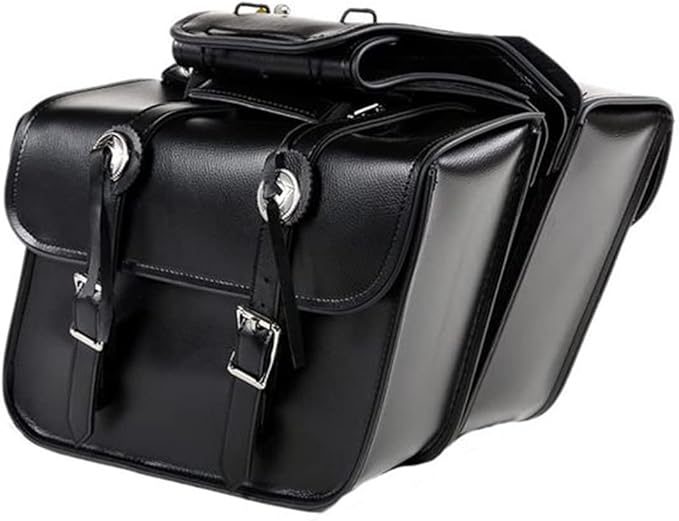 GARGOYLE BELLS Motorcycle Saddle Bags Leather Motorcycle Luggage Bag with Gun Holsters For Softails Sportsters and Choppers Tool Bags For Motorcycle (Black PVC, 14" x 8" x 11")