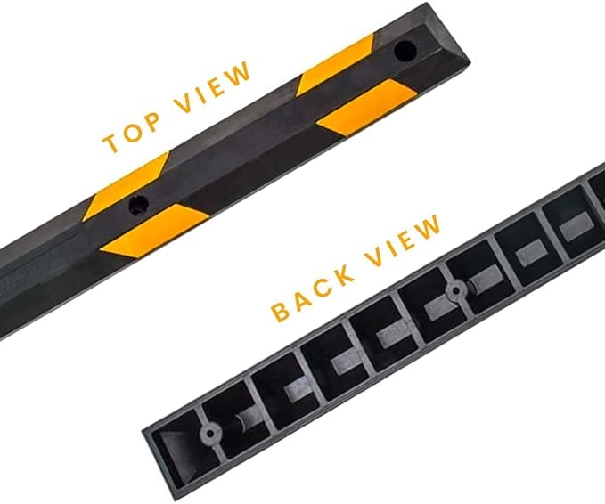 Zento Deals Rubber Parking Curb Garage Car Stopper - Parking Wheel Stopper Block 72” Wide Easy to Install, Black/Yellow Reflective Parking Block; for Car, Truck, Trailer and RV (Black and Yellow-2)