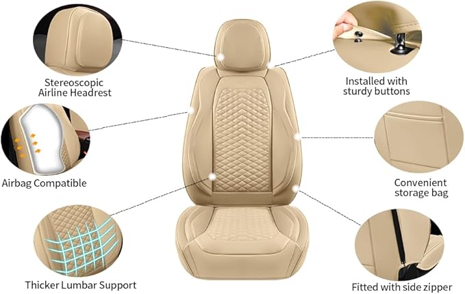 2 Packs Car Seat Covers Leather Car Seat Covers Universal Seat Covers for Car, SUV,Truck (Beige)