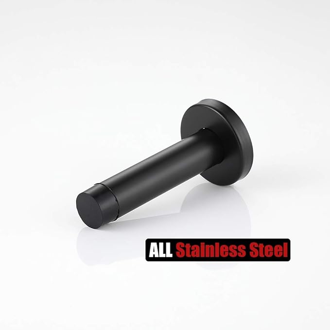 JQK Door Stopper Black, 304 Stainless Steel Thicken 1mm Sound Dampening Door Stop Bumper Wall Protetor 8 Pack, Matte Black, DSB5-PB-P8