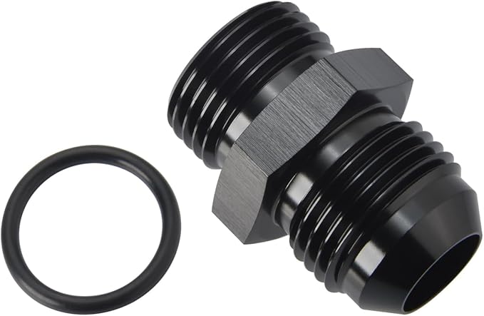 16AN Male Flare to 16AN ORB O-ring Boss Fuel Pump Rail Adapter Fitting Aluminum Black