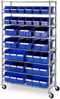 Heavy-Duty Steel Wire Shelving Storage Unit, 24-bin Rack with Wheels (Blue)