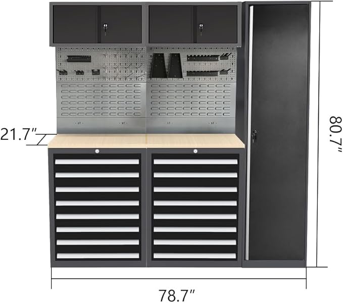 Metal Garage Cabinet Set, Heavy Duty for Workshop Basement Utility Room, Black and Grey, Wall Mounting Not Necessary