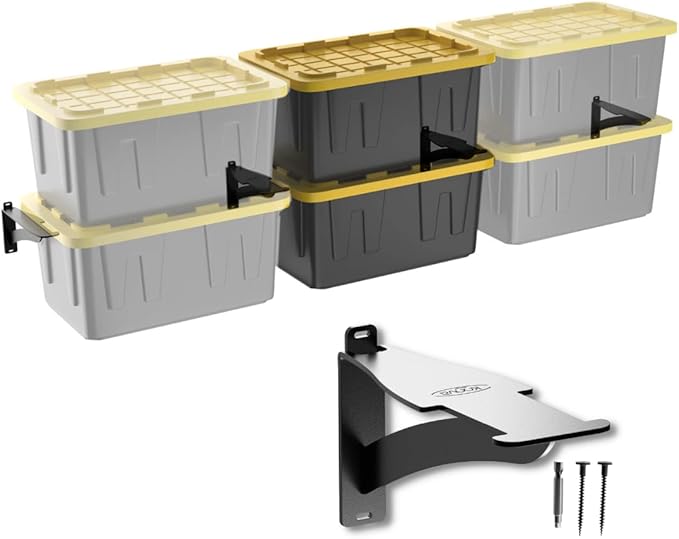 Koova Wall Mounted Tote Rack Storage System, Fits 27-Gallon Black and Yellow Commander Style Bins, Wall Mount Bracket Shelves for Garage Organization, Heavy Duty Steel, Made in USA (1-Piece Add-on)