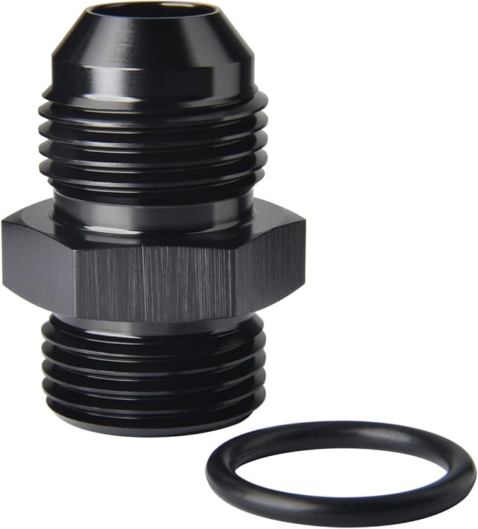 8AN Male Flare to 8AN ORB O-ring Boss Fuel Pump Rail Adapter Fitting Aluminum Black
