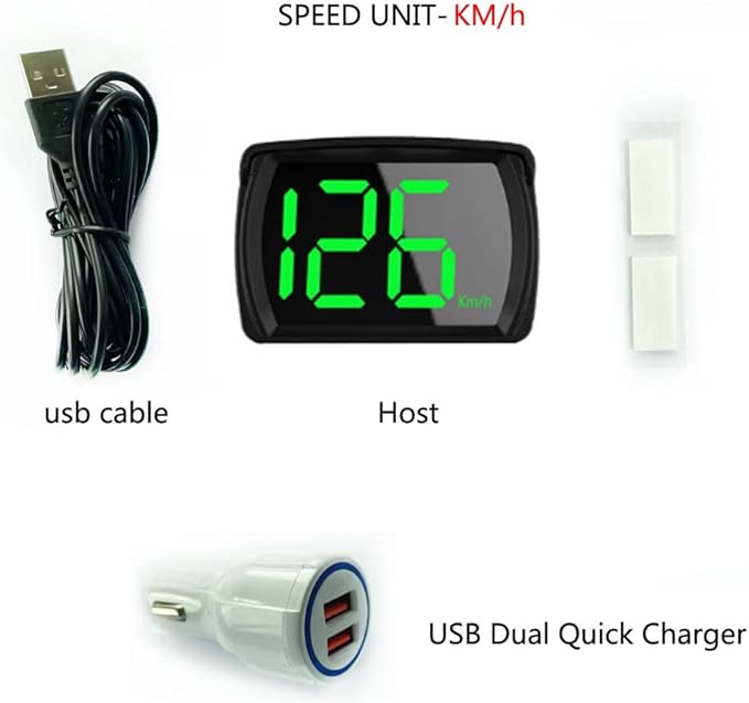 Shkalacar Car HUD Headup Display KM/H MPH GPS Digital Speedometer with LED Large Font Display + Car Charge Adapter for Car Truck SUV Motorcycle