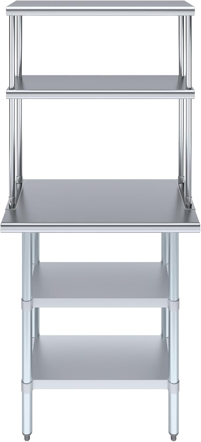 AmGood Stainless Steel Work Table with 2 Shelves | NSF (18" x 30" Table with 2 Shelves + 12" Overshelf)