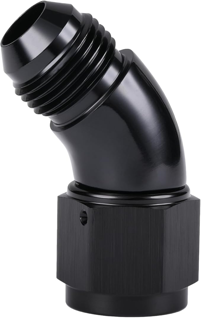45 Degree 8AN Male to 8AN Female Swivel Full Flow Fitting Adapter Coupler Aluminum Black