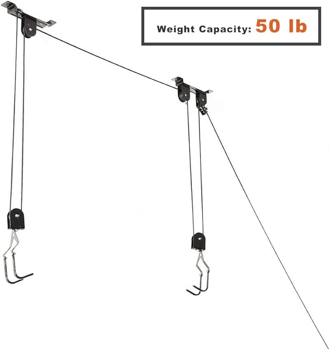 Wallmaster Ceiling Bike Mount Hanger, Bike Ceiling Lift Hoist, Bike Pulley System for Garage, Indoor Bicycle Hooks, 1 pack
