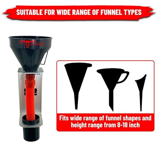 Pit Posse PP3367-Kit Oil Funnel and Holder for Automotive Oil Change Large Wide Mouth Flex Flexible Spout Extension Funnel with Handle and Strainer, for Liquid, Diesel, Kerosene, Gas, Coolant