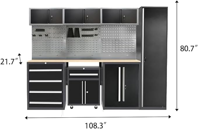 JZD Storage Cabinet System Workshop, Professional Tool Storage Workbench Set, No Wall Mounting Needed, for Utility Room Pantry