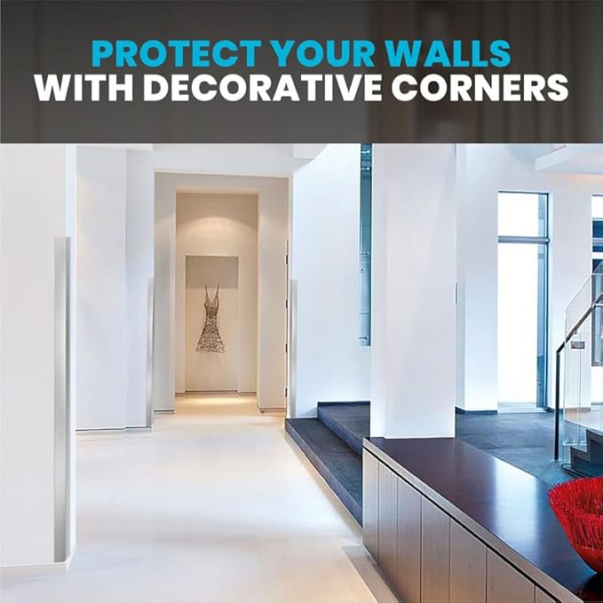 Proflex Wall Corner Protector - Pack of 6 Self Adhesive Corner Guards for Walls Edge Protection - 1-1/2 inch x 48 inch, Brushed Aluminum – Easy to Apply – No Tools Needed