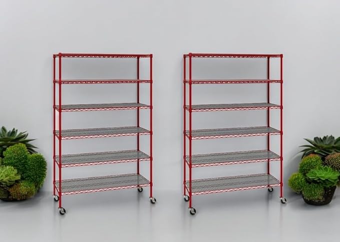 Generic Organize in Style with The Members Mark 6-Tier NSF Heavy Duty Wire Shelving, 47.75"" W x 18"" D x 75.5"" H (Red, 2 PACK)