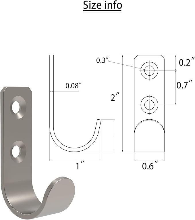 Wall Hooks Coat Hook Robe Hanging Robe & Towel Hooks, Utility Hooks Indoor Outdoor (Silver-U Shaped, 2x1)