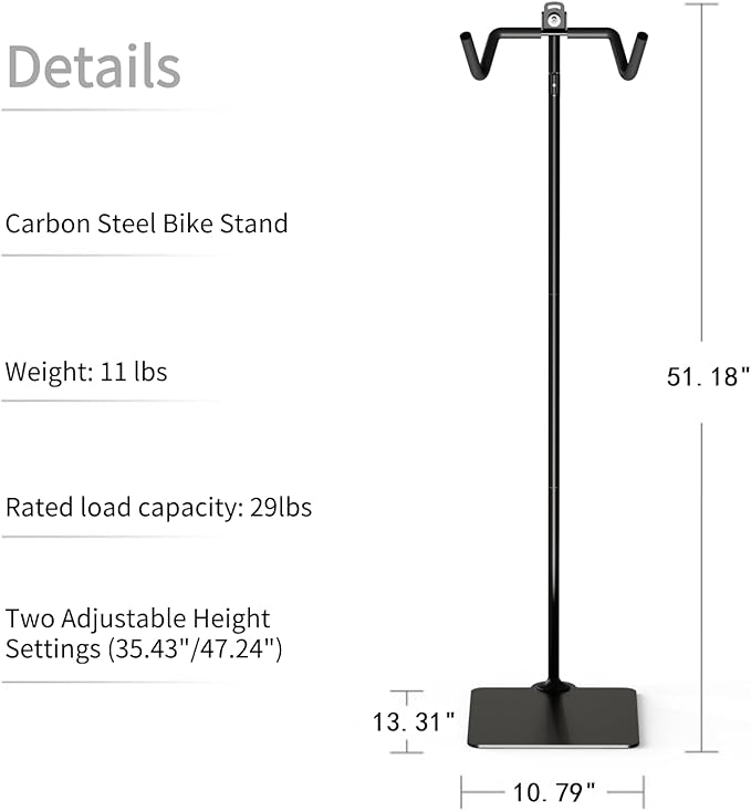 Rcool Carbon Steel Bike Stand,Adjustable 24-51in,Home Garage Parking Rack,Stable Anti-Slip,Durable Install,Frame Protection,Space-Saving，Black