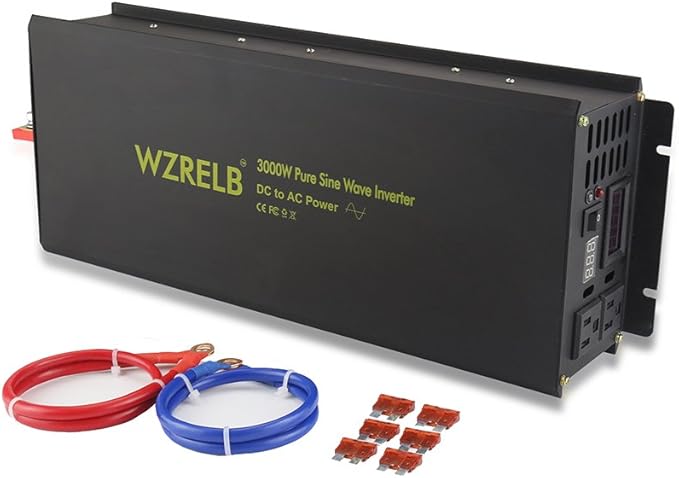 WZRELB Power Inverter 3000W Pure Sine Wave Inverter 24V 120V Dc AC Converter