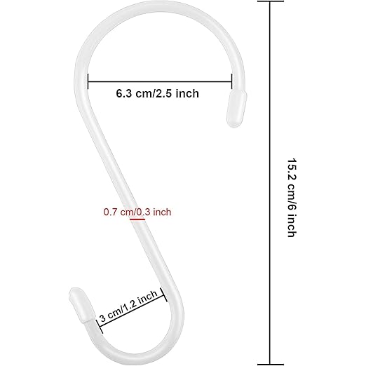 24 Pack 6 Inch White S Hook, Large Vinyl Coated S Hooks with Rubber Stopper Non Slip Heavy Duty S Hook, Steel Metal Rubber Coated Closet S Hooks for Hanging Jeans Plants Jewelry Pot Pan Cups Towels