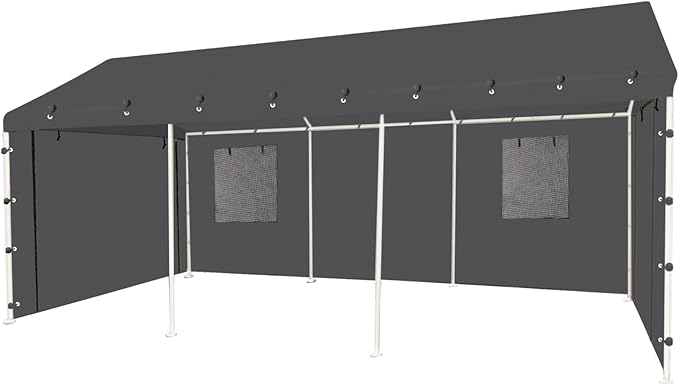 10x20 FT Front/Back Panel Canopy Entrance Panel with Zippers and Elastic Ball Bungees, 180G PE Waterproof & UV Protected Replacement Sidewall Cover, Gray
