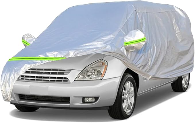 AUQDD 6-Layers Premium MPV Car Cover Waterproof All Weather Weatherproof UV Sun Protection Snow Dust Storm Resistant Outdoor Exterior Custom Form-Fit Full Padded Car Cover with Straps 180"-198" K16