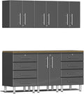 Ulti-Mate UG22072G 7-Piece Garage Cabinet Kit with Bamboo Worktop in Graphite Grey Metallic
