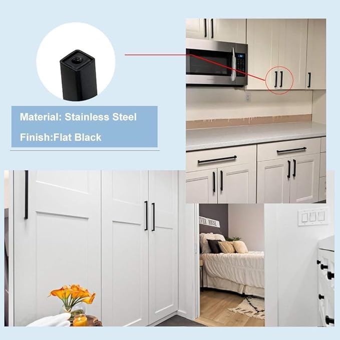 goldenwarm 150 Pack 3 3/4 Inch Black Cabinet Handles Matte Black Drawer Pulls Stainless Steel Cabinet Hardware Square Bar Modern Cabinet Handle for Kitchen Bathroom Cupboard